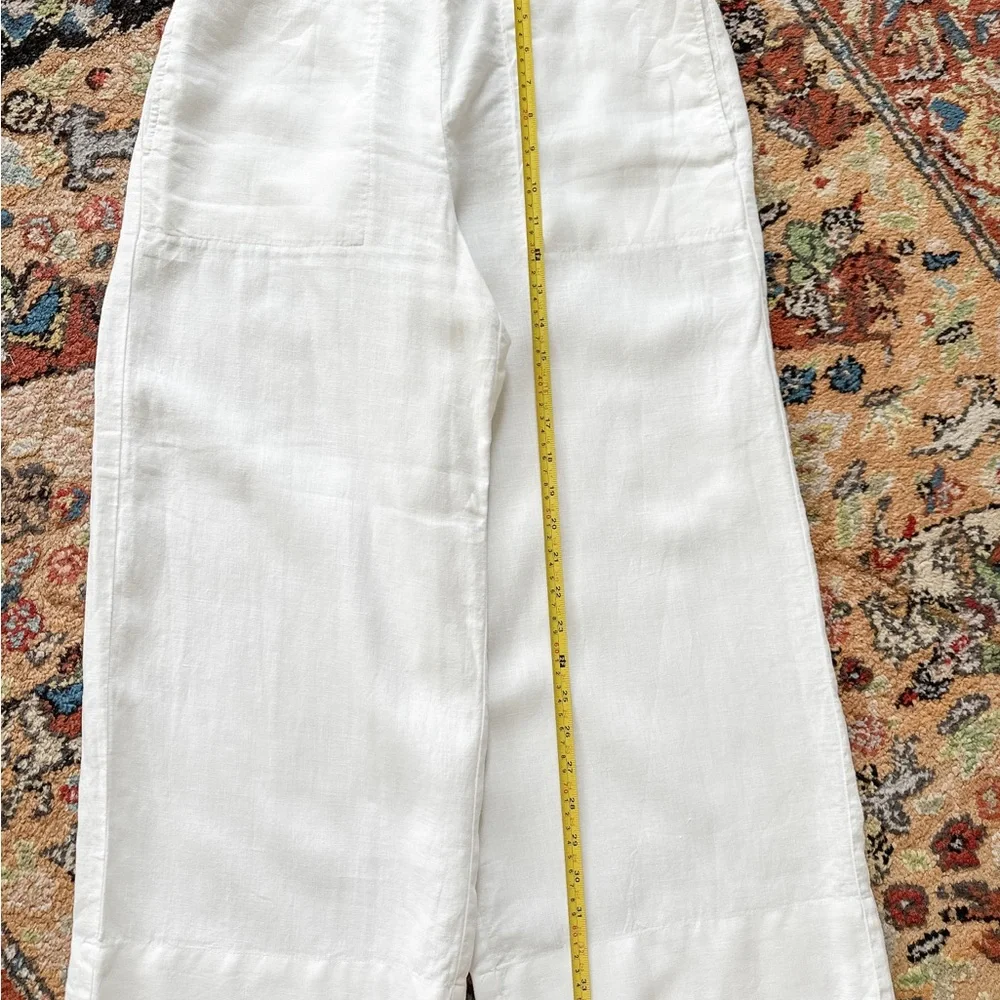 The White Company White Linen Wide Leg Crop Pants Size 6 NWOT Flat Front Pockets - Picture 5 of 7